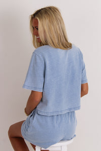 Z Supply: Curran Knit Denim Sweatshirt - Ocean Air Indigo