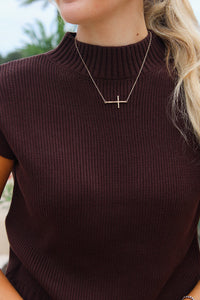 In Command Mock Neck Sweater - Brown