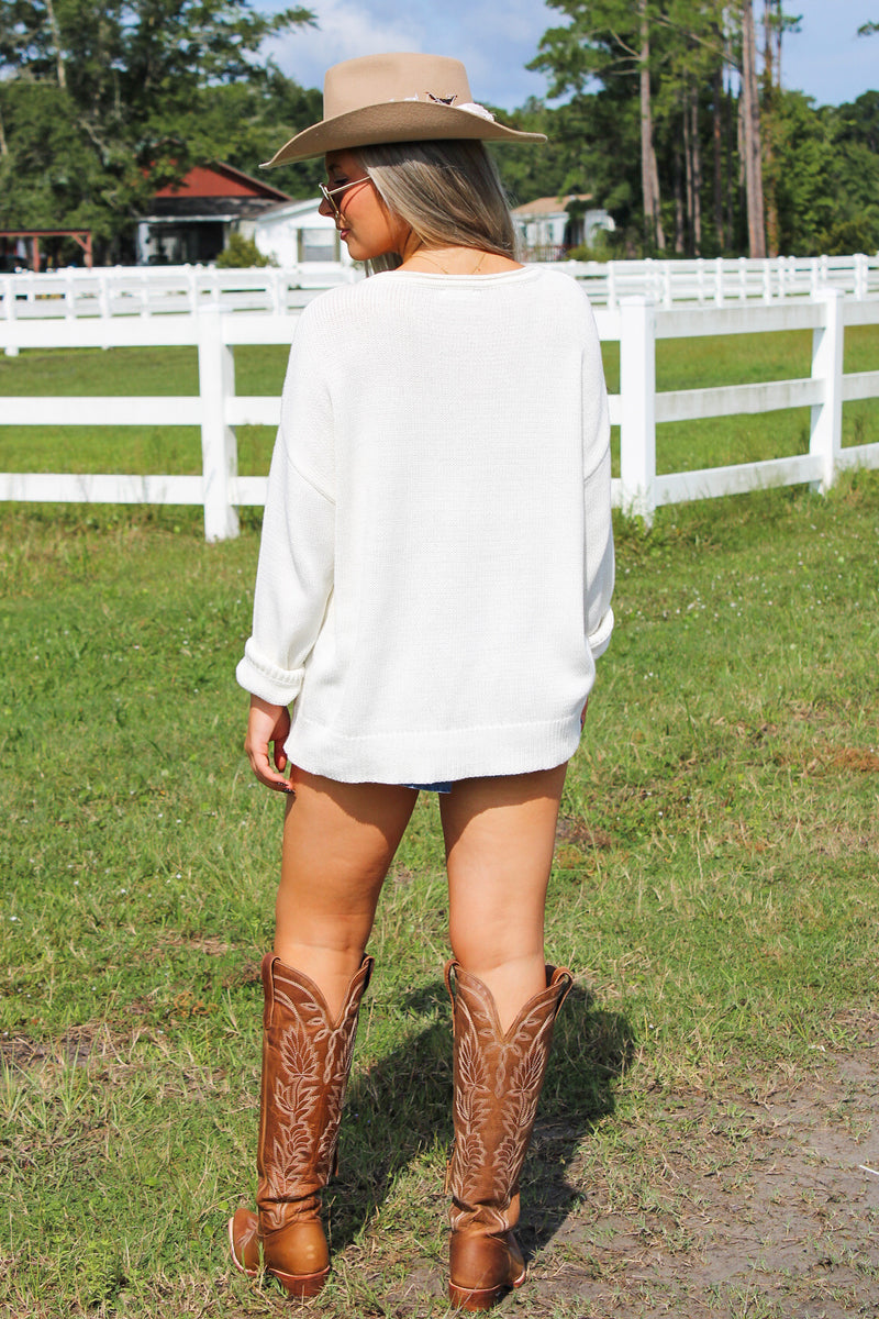 Rodeo Ready Western Boot Sweater - Ivory