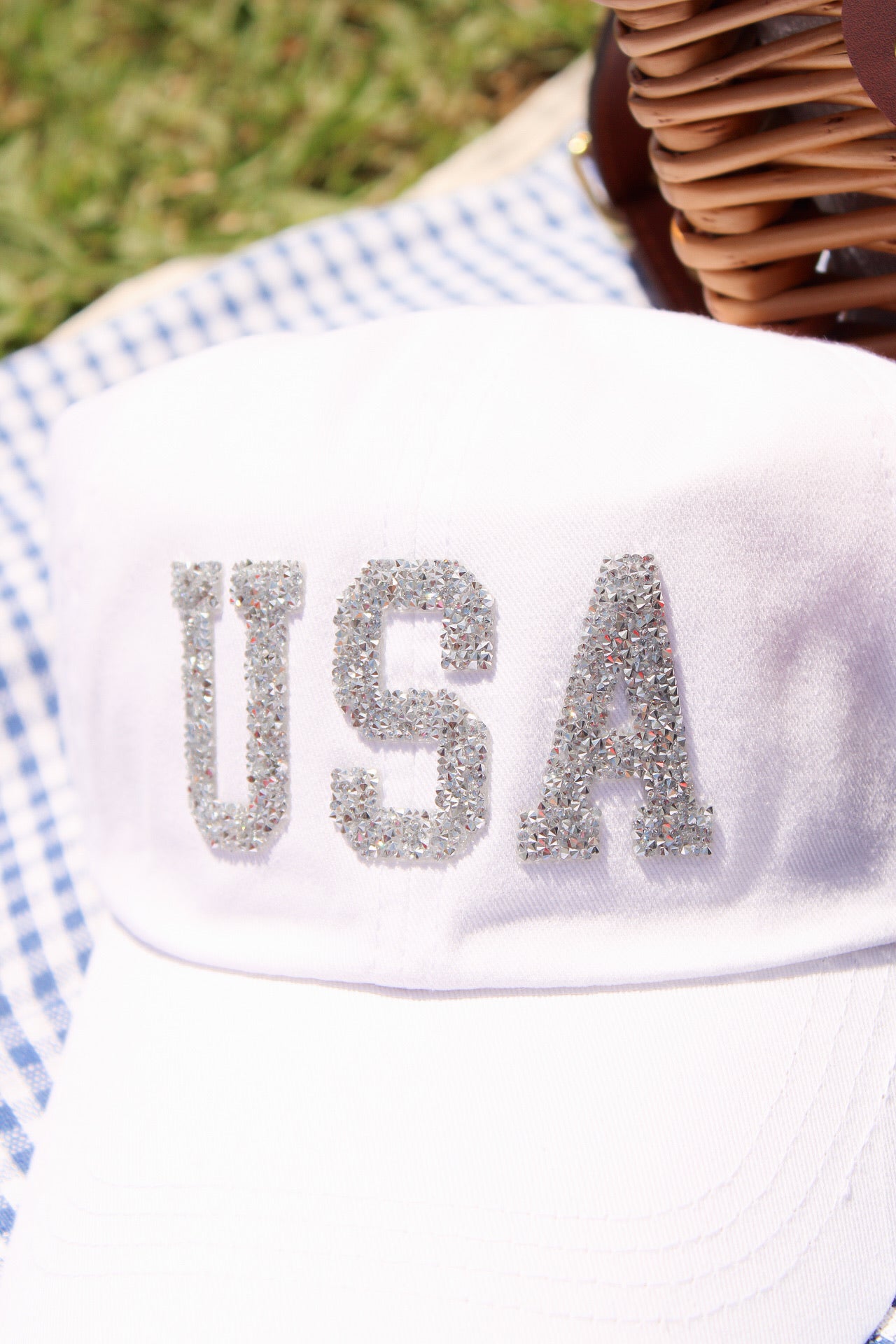 USA Rhinestone Hat - White