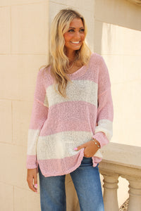 Sadie & Sage: Helen Stripe Sweater - Pink Ivory