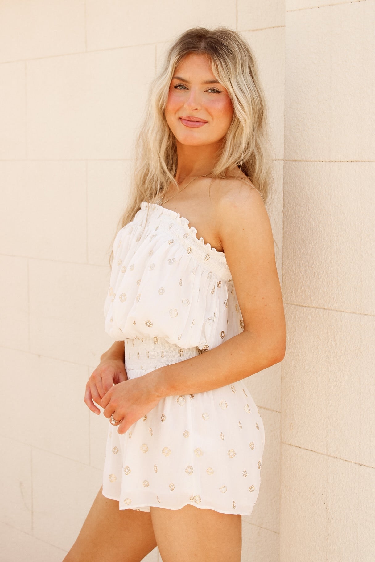 Seaside Shimmer Strapless Romper - Ivory