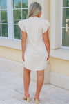 Rock The Town Button Down Mini Dress - Bone