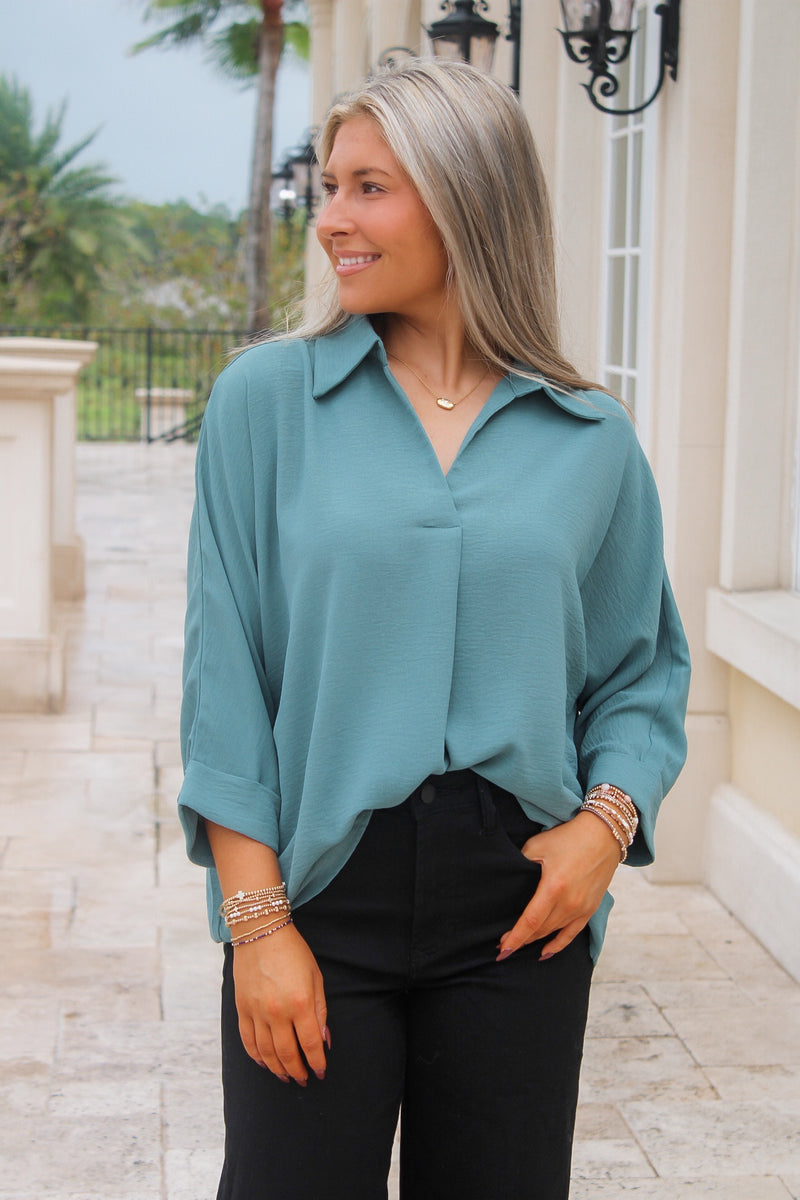 Showing My Love Collared Top - Slate