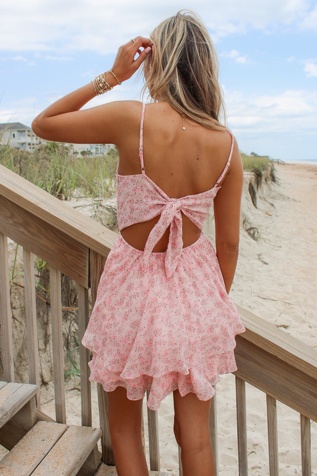 Good Times And Sunshine Floral Tie Back Dress - Pink