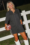 Count Me In Button Down Romper - Charcoal