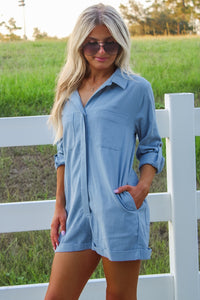 Fun Days Ahead Mineral Washed Romper - Denim