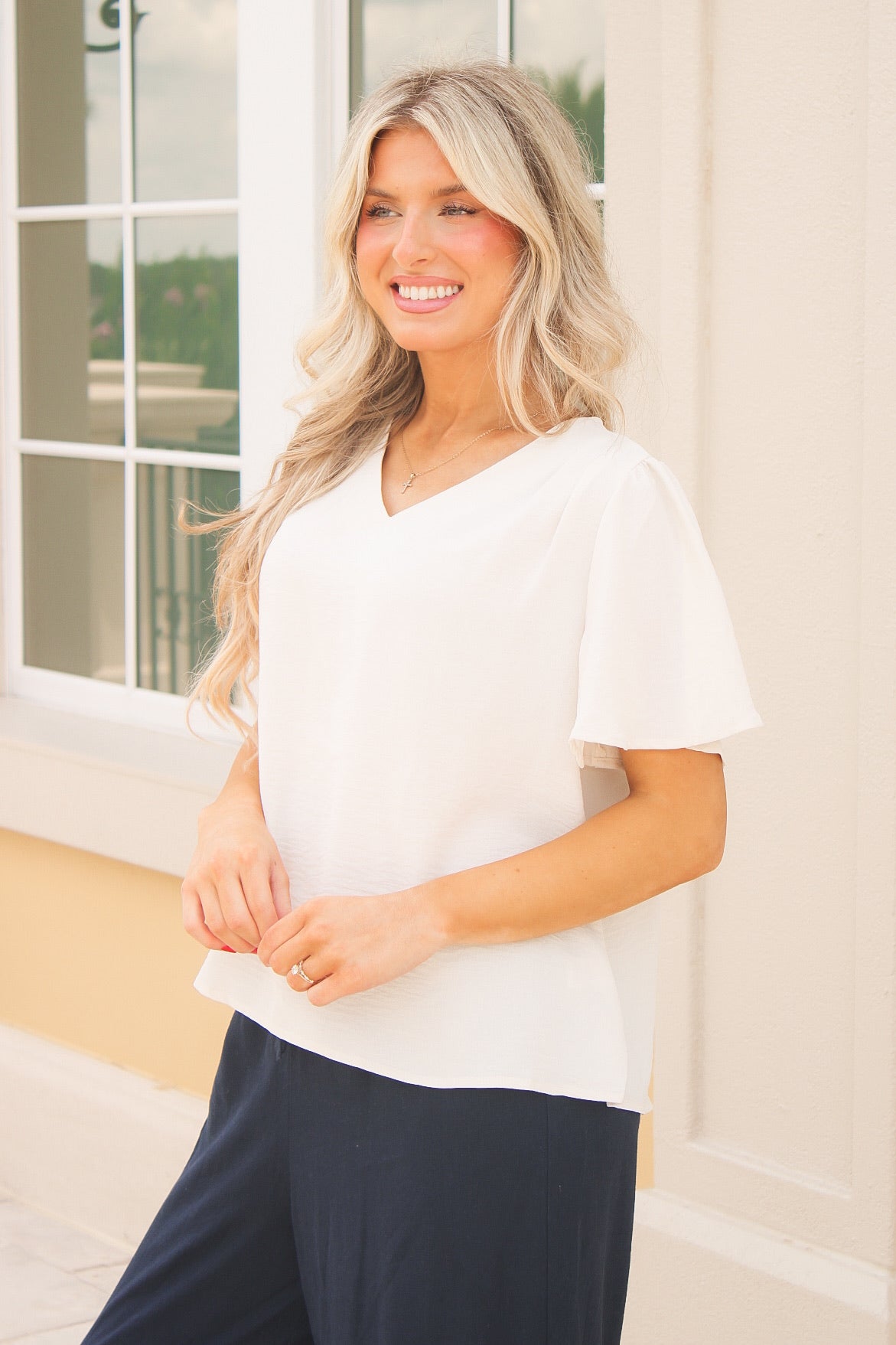 The Social Hour V-Neck Top -  Cream
