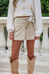 Autumn Whisper Tie Front Mini Skirt - Tan