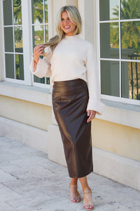 Follow My Lead High Waisted Maxi Skirt - Chocolate