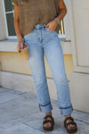 Riley High Rise Ankle Straight Cuffed Jeans - Lt Wash
