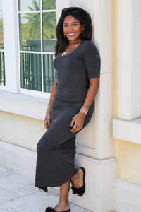 The Edge Side Slit Midi Dress - Charcoal