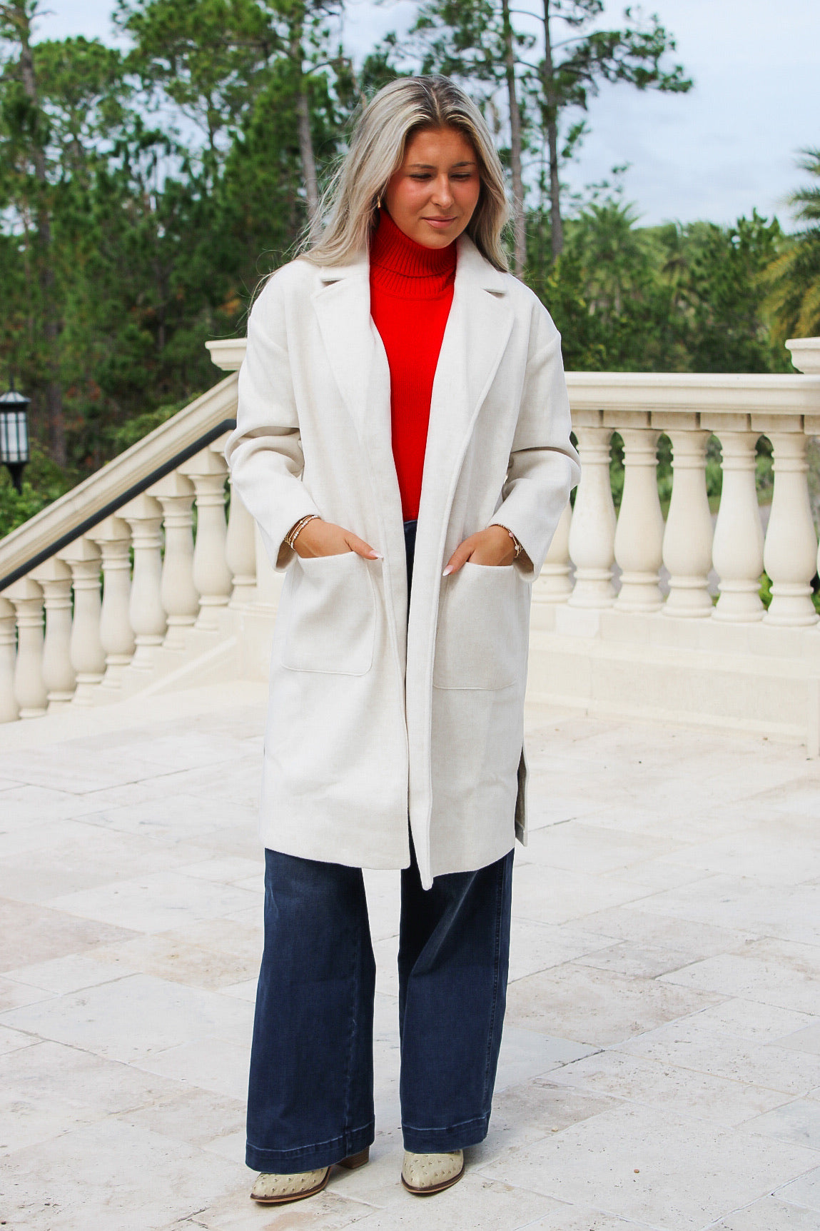 Out of Town Open Front Coat - Ivory