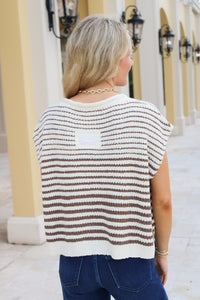 Cozy In The City Striped Sweater - Ecru/Brown