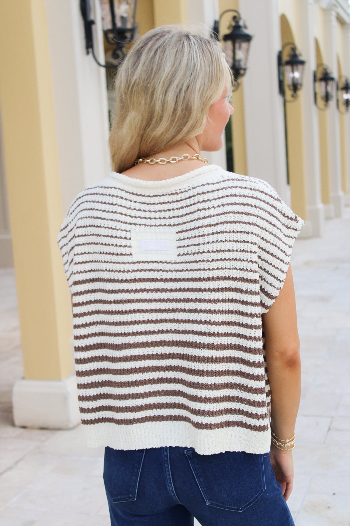 Cozy In The City Striped Sweater - Ecru/Brown