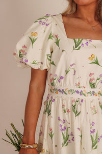 Dreaming Of Spring Floral Puff Sleeve Midi Dress - Cream