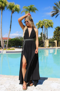 Midnight Marina Rope Tie Maxi Dress - Black