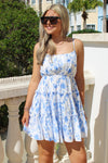 Fun In Florals Tiered Mini Dress - Blue/White