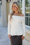 Flirty Flare Off Shoulder Peplum Top - Cream