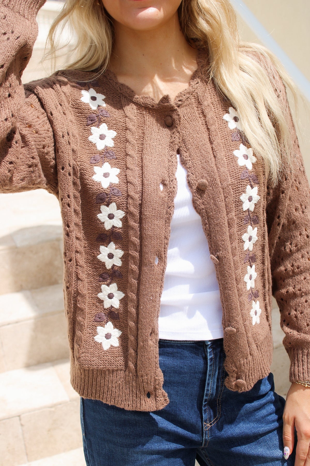 Wildflower Moment Crochet Cardigan - Mocha