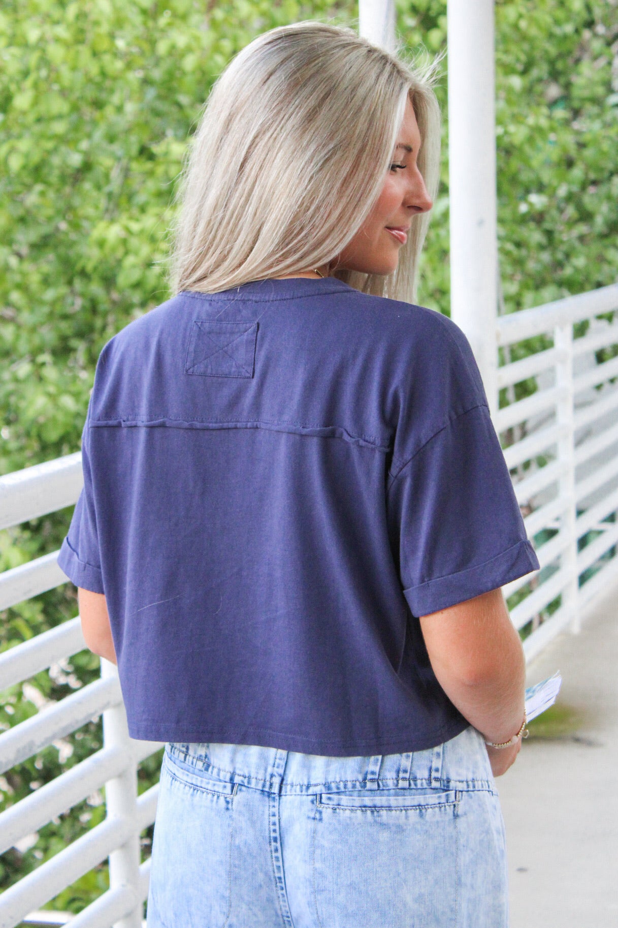 Shine Bright Star Patch Crop Top - Navy