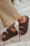 The Emma Cork Buckle Platform Slide - Brown