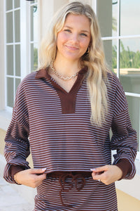 The Berkley Stripe Collared Pullover - Frosted Mocha