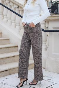 Fierce Moves Ankle Wide Leg Jeans - Brown Leopard