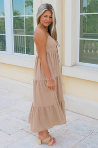 Catching Sunshine Cut Out Tiered Midi Dress - Khaki