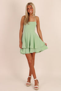 Sweet Intentions Lace Up Mini Dress - Sage
