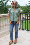 Changing Seasons Floral Ruffle Top - Mint