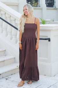 Z Supply: Esti Embroidered Maxi Dress - Chocolate Cherry