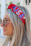 USA Rhinestone Headband - Red