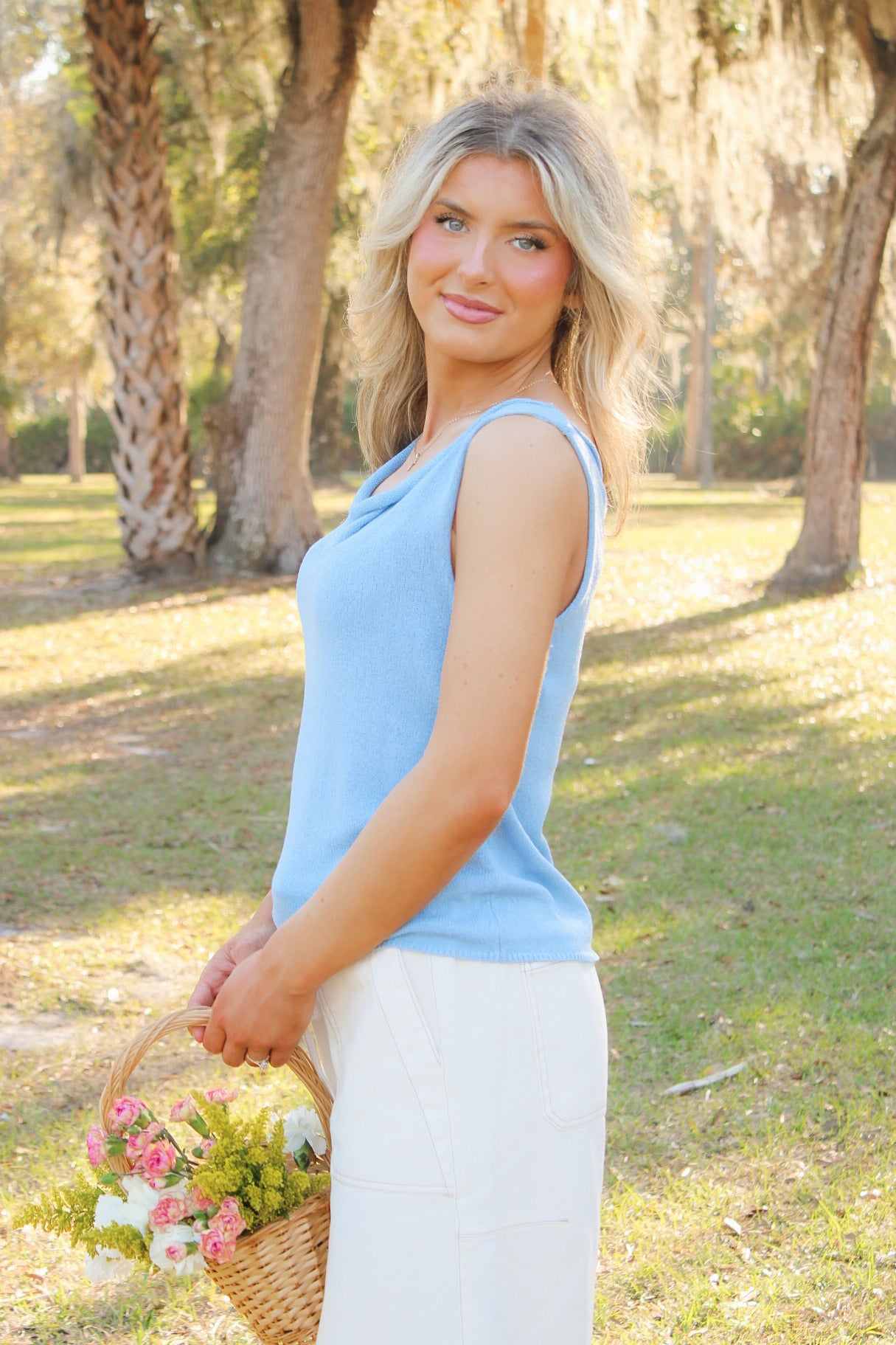 Sadie & Sage: Mindy Cowl Neck Sweater Tank - Sky