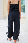 Effortless Days Mineral Washed Ribbon Tie Pants - Black