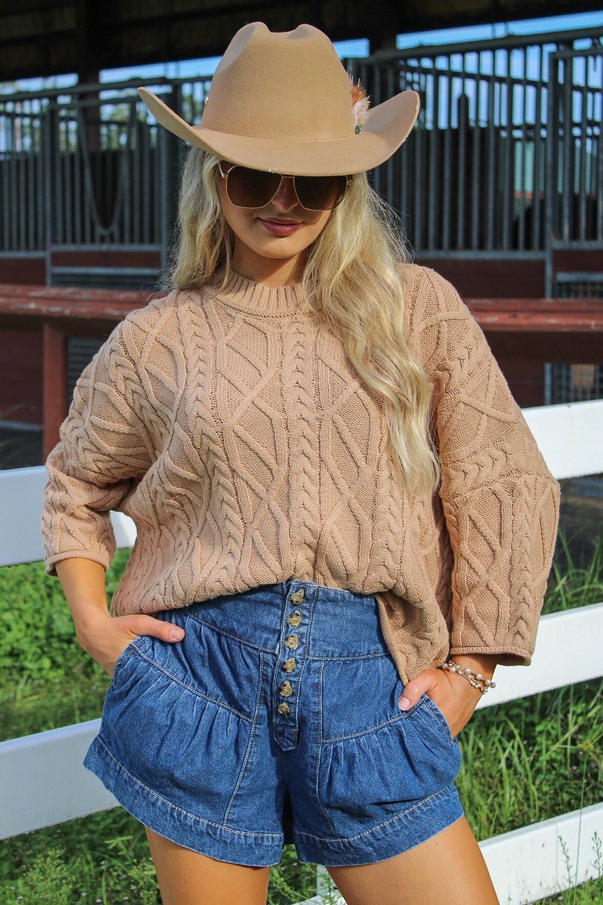 Cozy Farmhouse Cable Knit Sweater - Taupe
