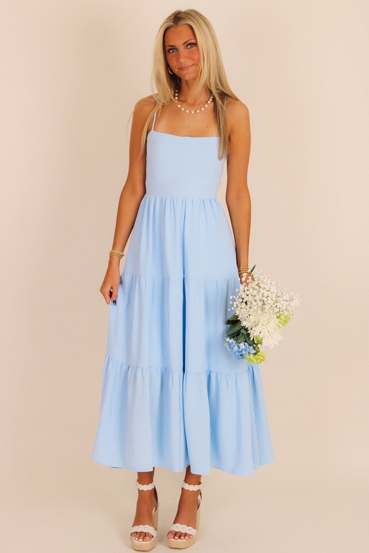 My Summer Love Tiered Midi Dress - Dusty Blue