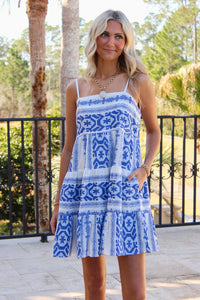 Portofino Breeze Mini Dress - Natural Blue
