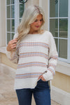 All For Cozy Boatneck Striped Sweater - Multi