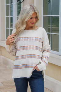 All For Cozy Boatneck Striped Sweater - Multi