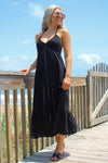 Summer Strolls Halter Neck Tie Midi Dress - Black