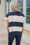 Cozy Dreams Striped Cropped Sweater - Navy/Ecru