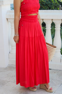 Time To Celebrate Smocked Midi Skirt - Red