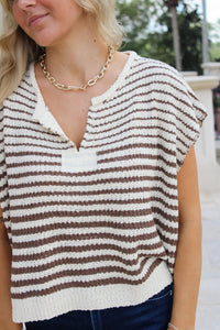 Cozy In The City Striped Sweater - Ecru/Brown