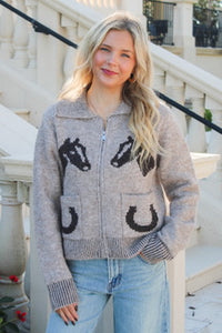 Untamed Spirit Embroidered  Sweater - Lt Brown