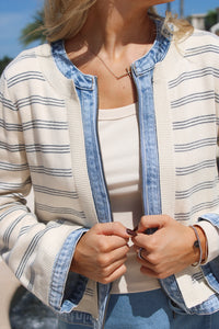 The Sutton Denim Trim Jacket - Off White