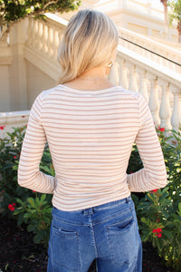 Z Supply: Andie Striped Henley Top - Lt Heather Oatmeal