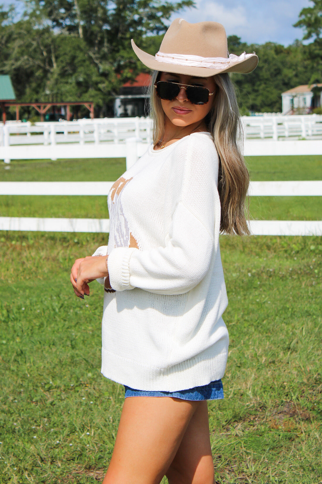 Rodeo Ready Western Boot Sweater - Ivory