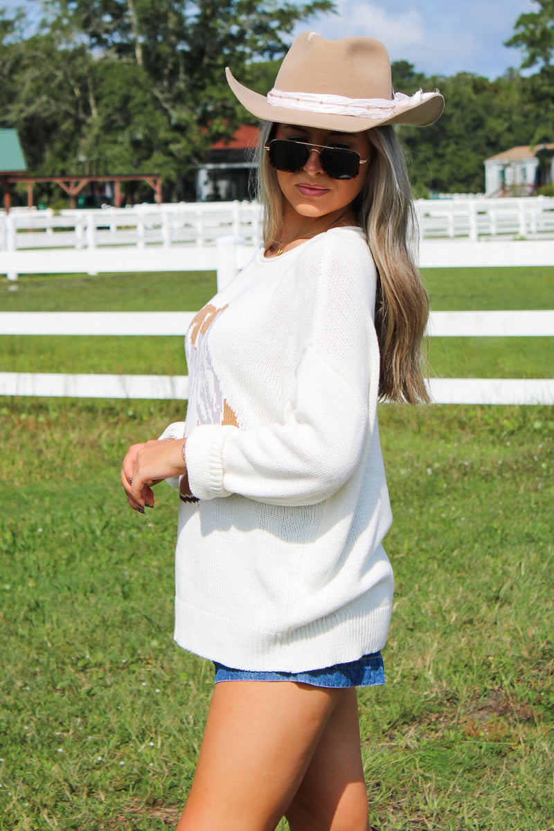 Rodeo Ready Western Boot Sweater - Ivory