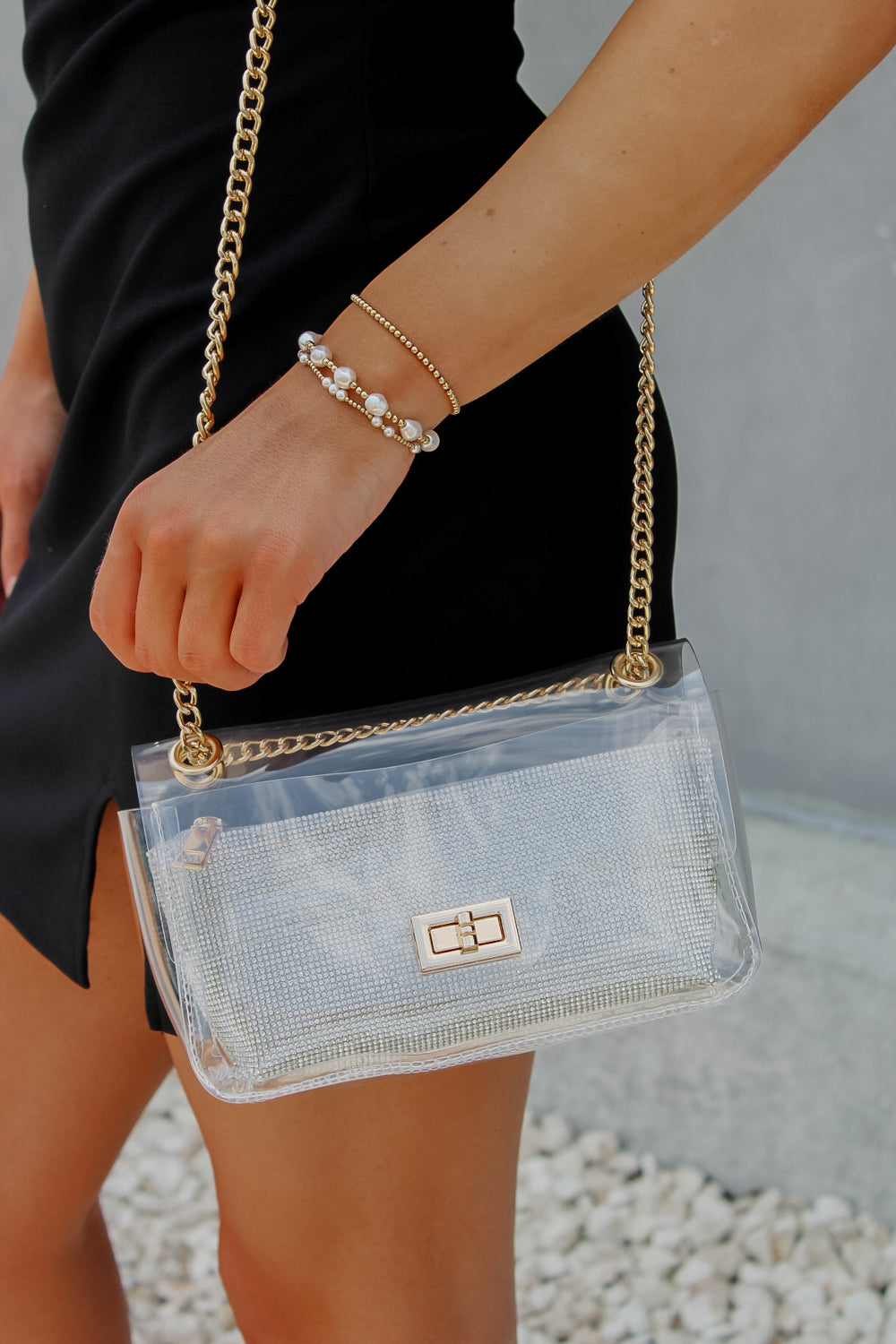 A Classy Look Clear Bag With Rhinestone Clutch - Clear | Makk Fashions